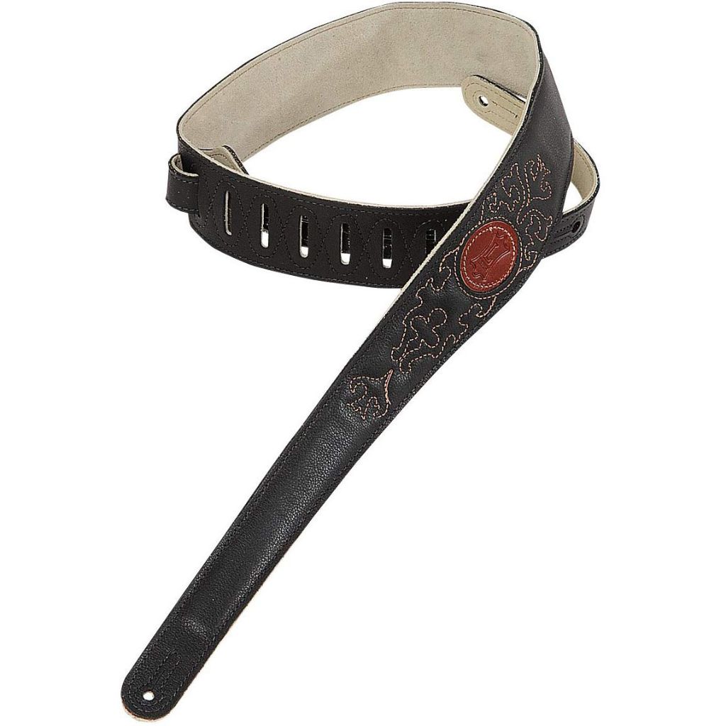 Levy's Black With Suede Backing & Stitiching Leather Guitar Strap  MSS60SG-BLK | Live Louder